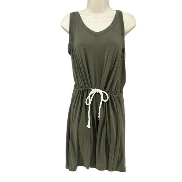 Banana Republic | Dresses | Banana Republic Jersey Dress Olive Green Rope  Belted Sleeveless Stretch Size L | Poshmark